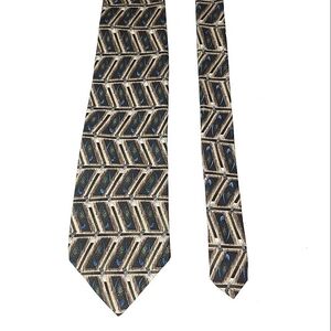 100% Silk Made in the USA Geometric Patterned Brown Traditional Long Neck Tie